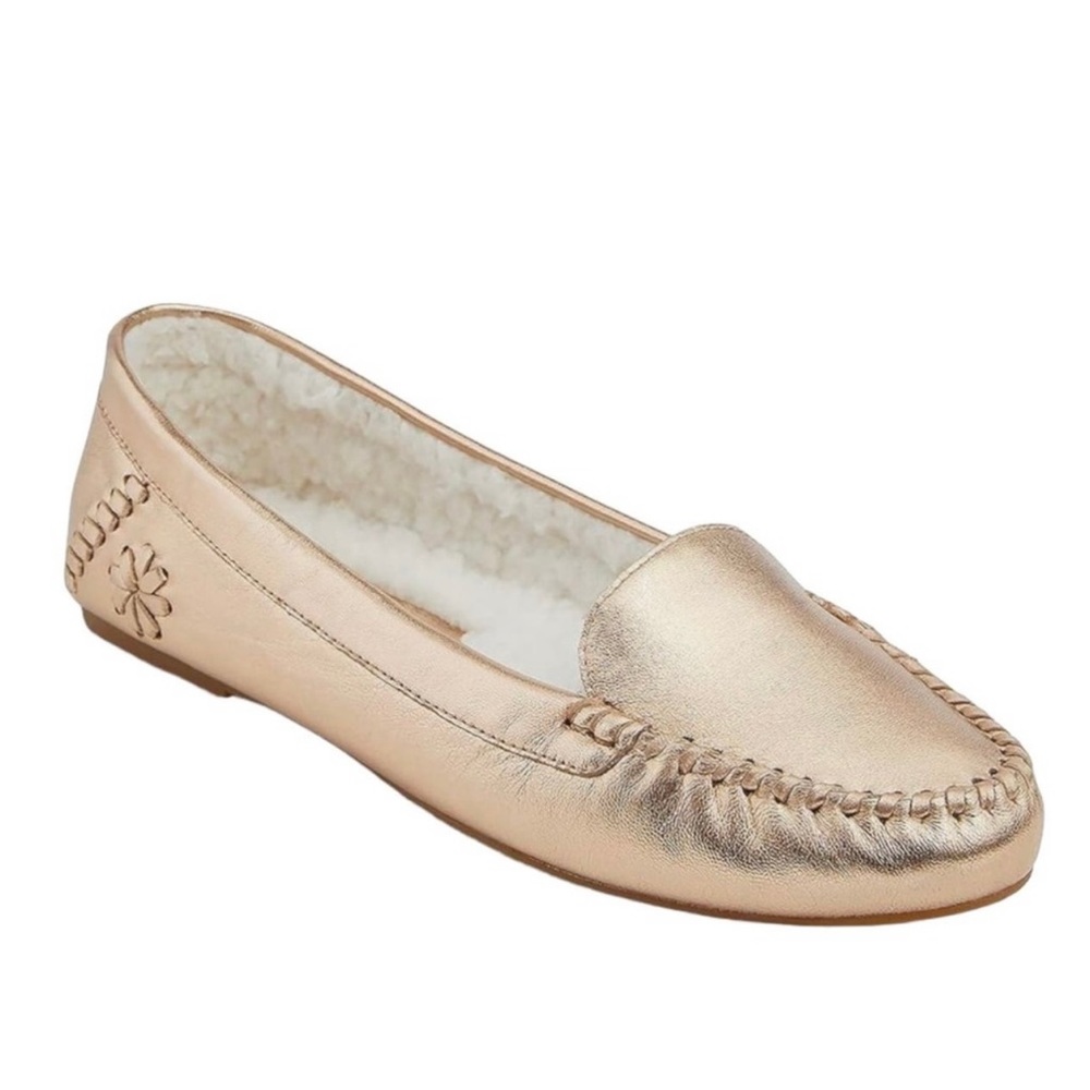 NEW Jack Rogers MILLIE Sherpa Leather Loafers Moccasins Shoes Size 6.5 ROSE GOLD